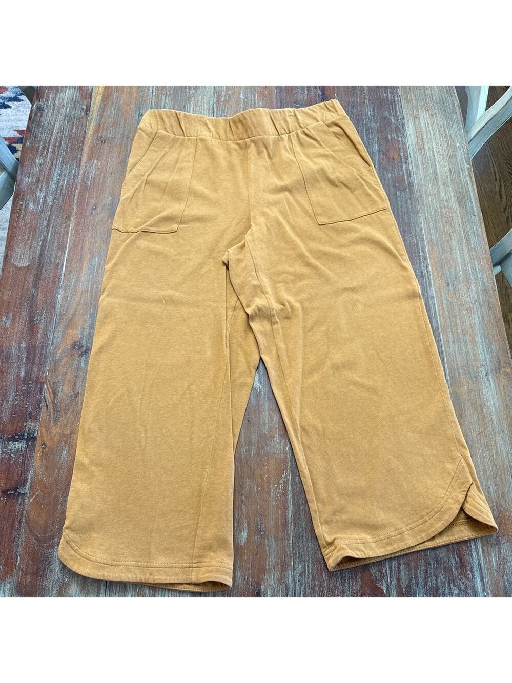 J. Jill Linen Blend Wide Leg Crop Pants Mustard Petite Medium